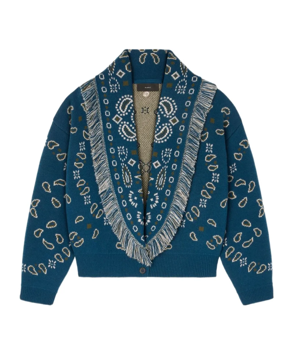 Paisley Jacquard Fringed Cardigan