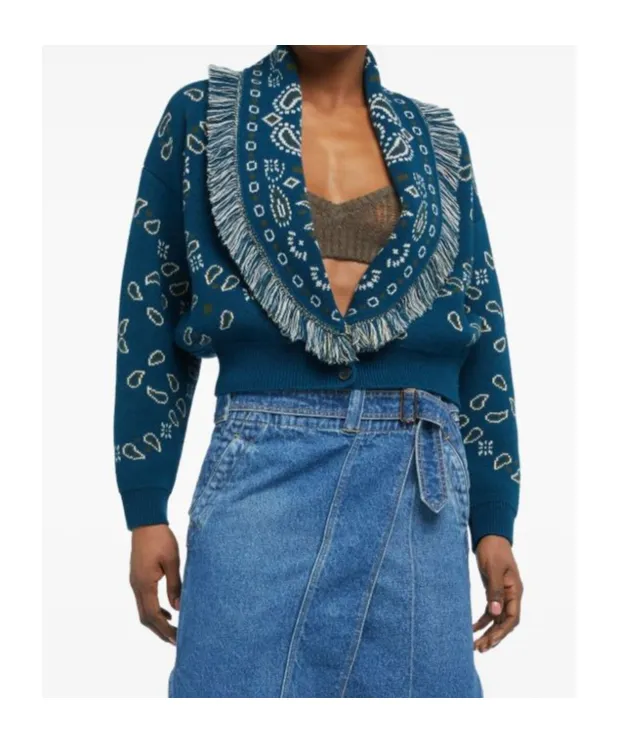 Paisley Jacquard Fringed Cardigan
