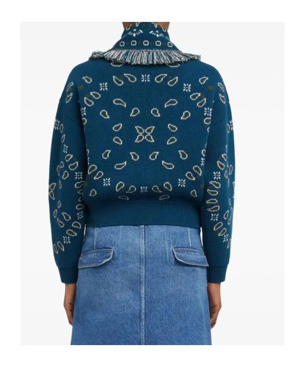 Paisley Jacquard Fringed Cardigan