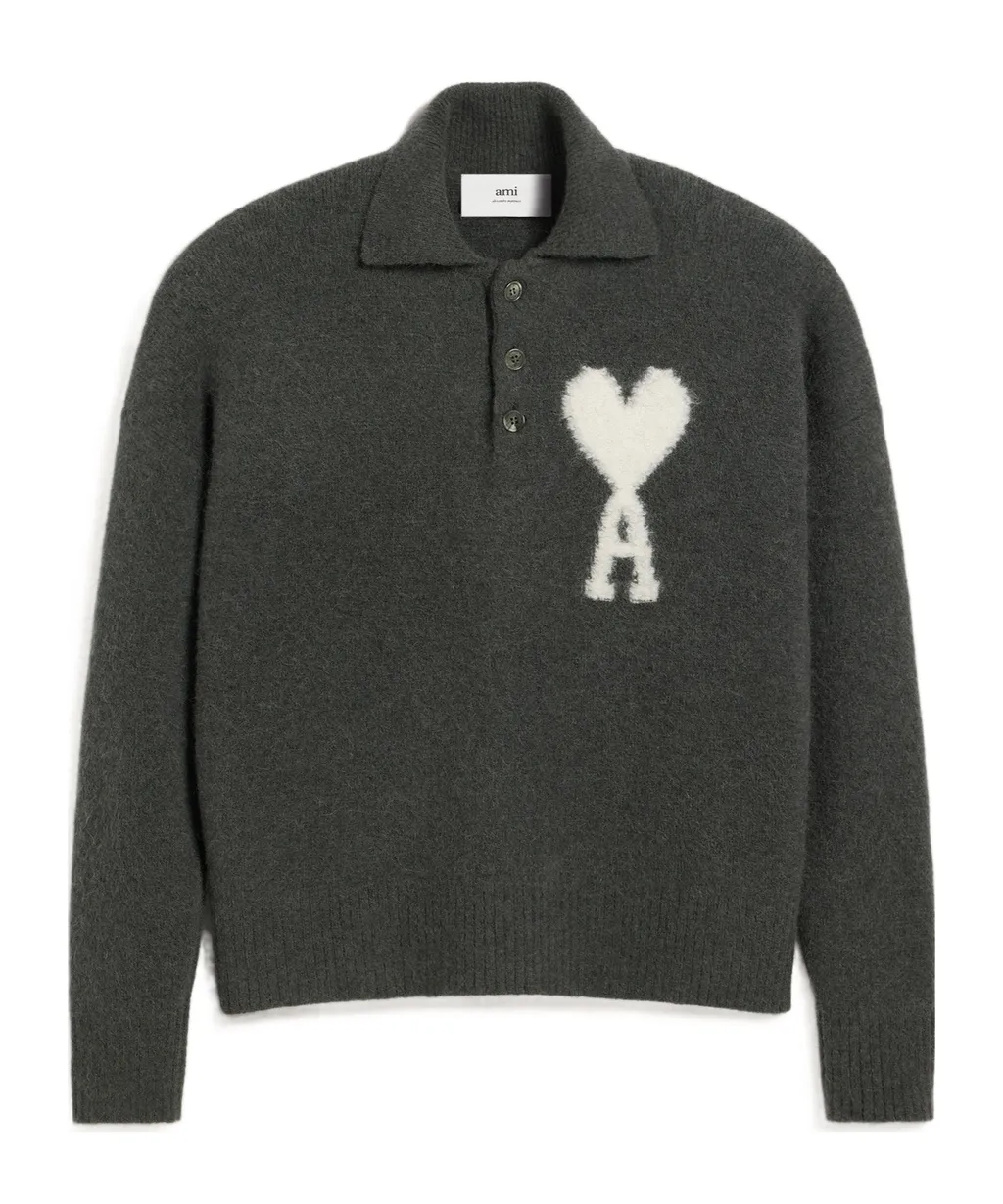 Long-Sleeved Knitted Polo Shirt
