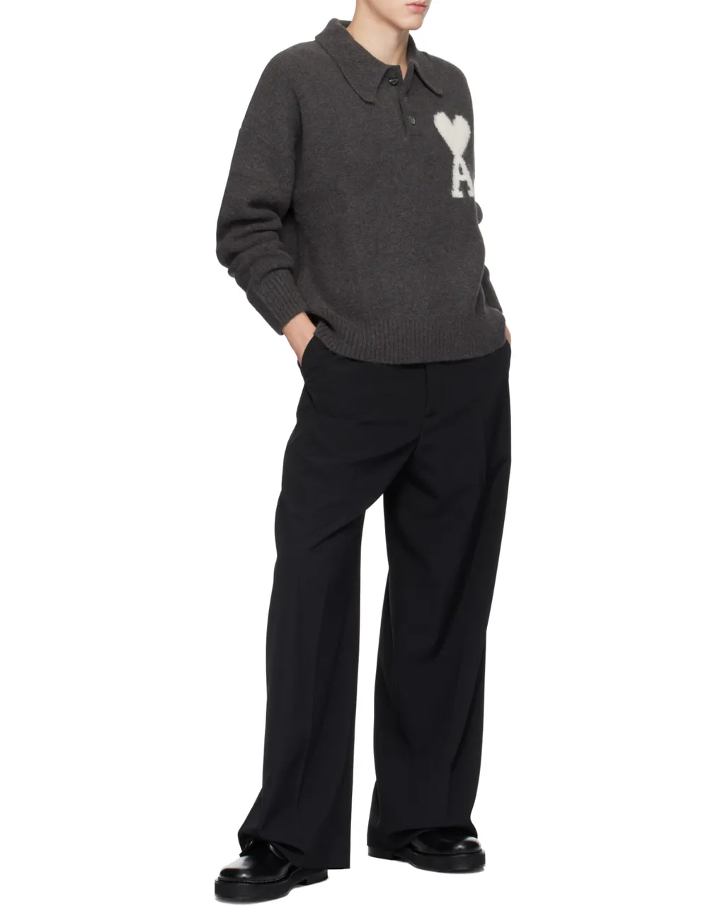 Long-Sleeved Knitted Polo Shirt