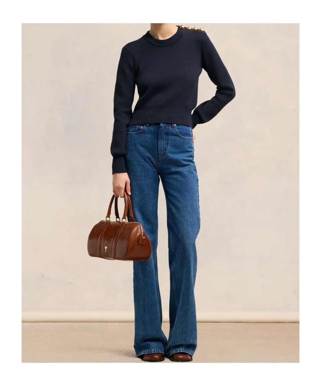 Button Embellished Crewneck Knitted Jumper
