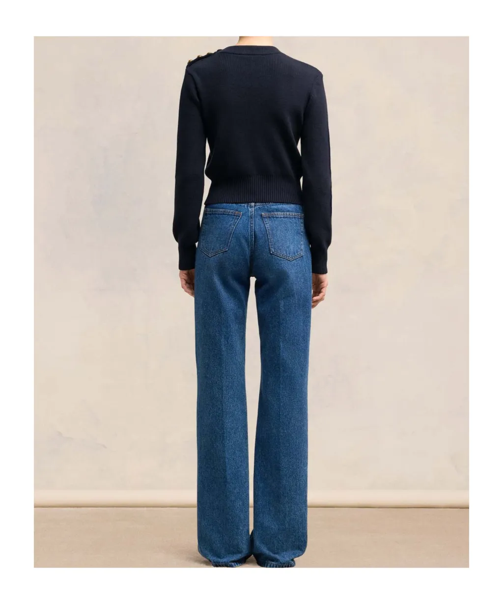 Button Embellished Crewneck Knitted Jumper