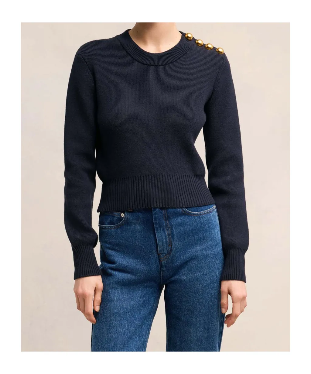 Button Embellished Crewneck Knitted Jumper