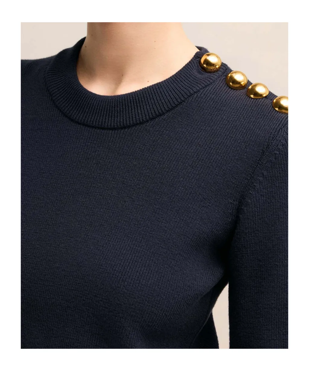 Button Embellished Crewneck Knitted Jumper