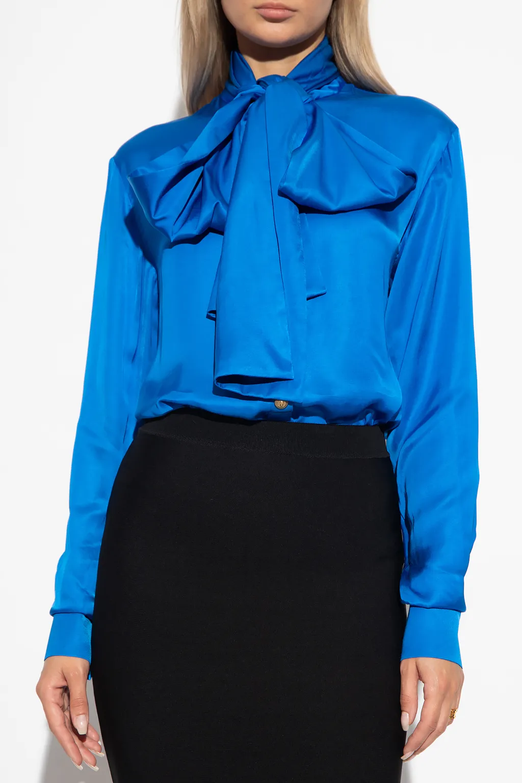 Pussy-Bow Satin Blouse