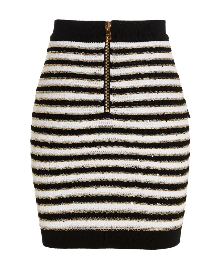 Striped Button-Fasten Skirt