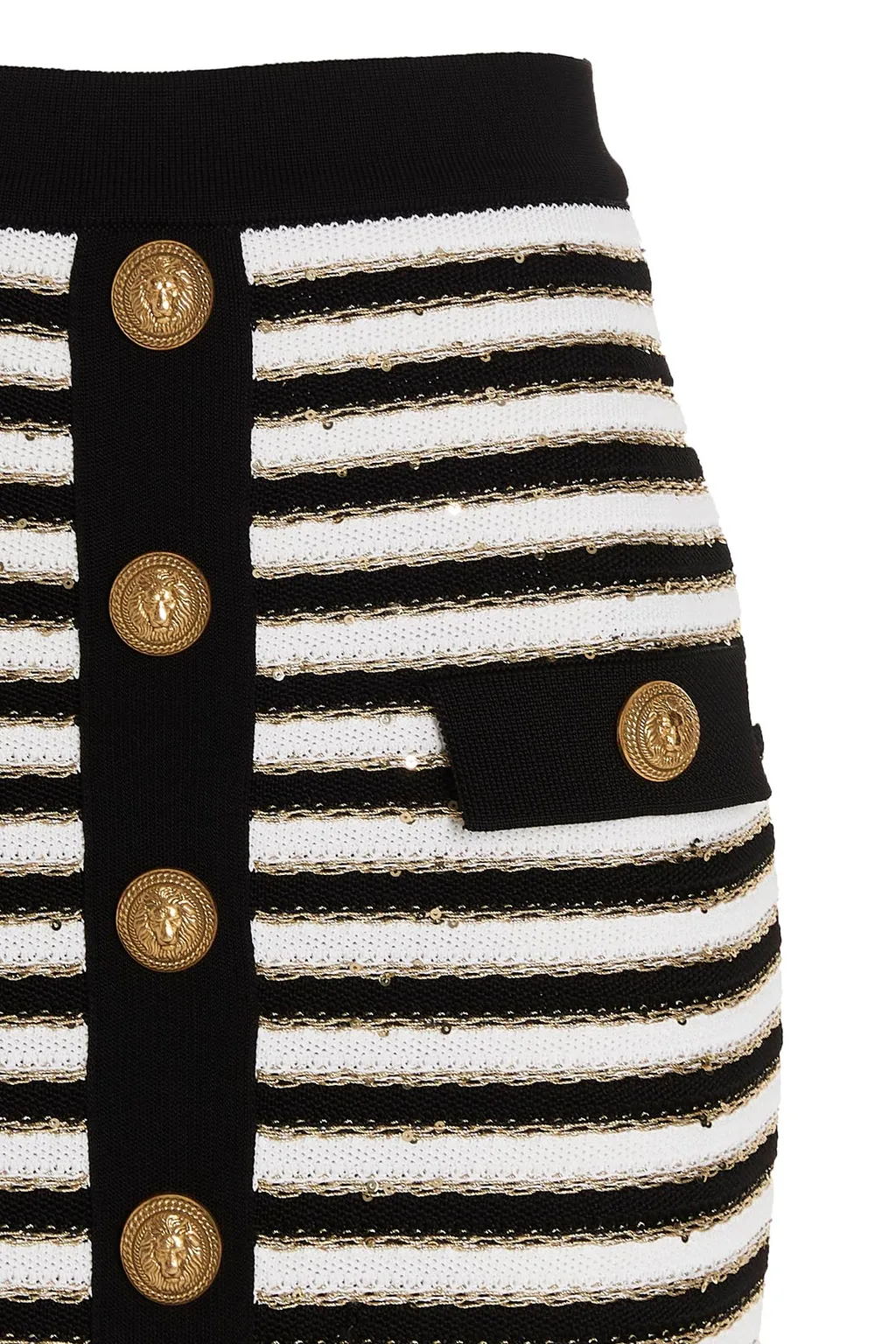 Striped Button-Fasten Skirt