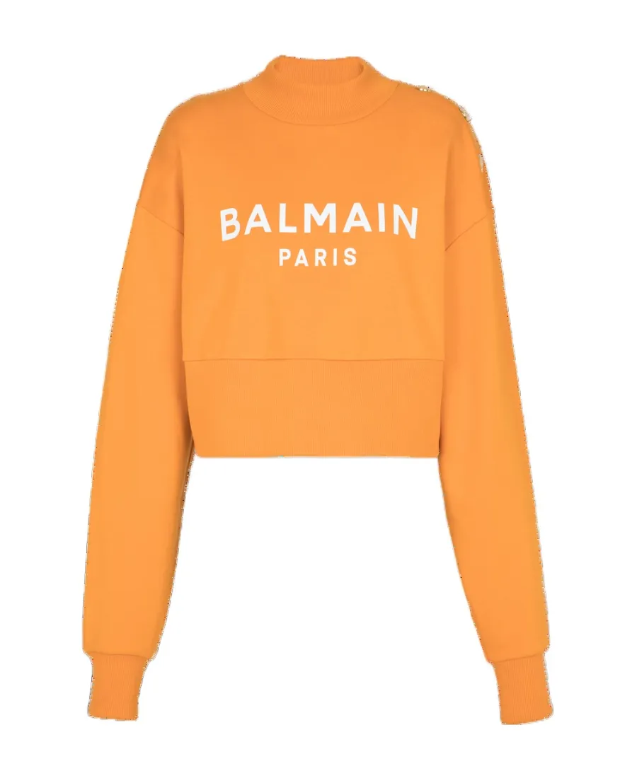 Eco-Responsible Cotton Cropped Sweatshirt With Balmain Logo Print