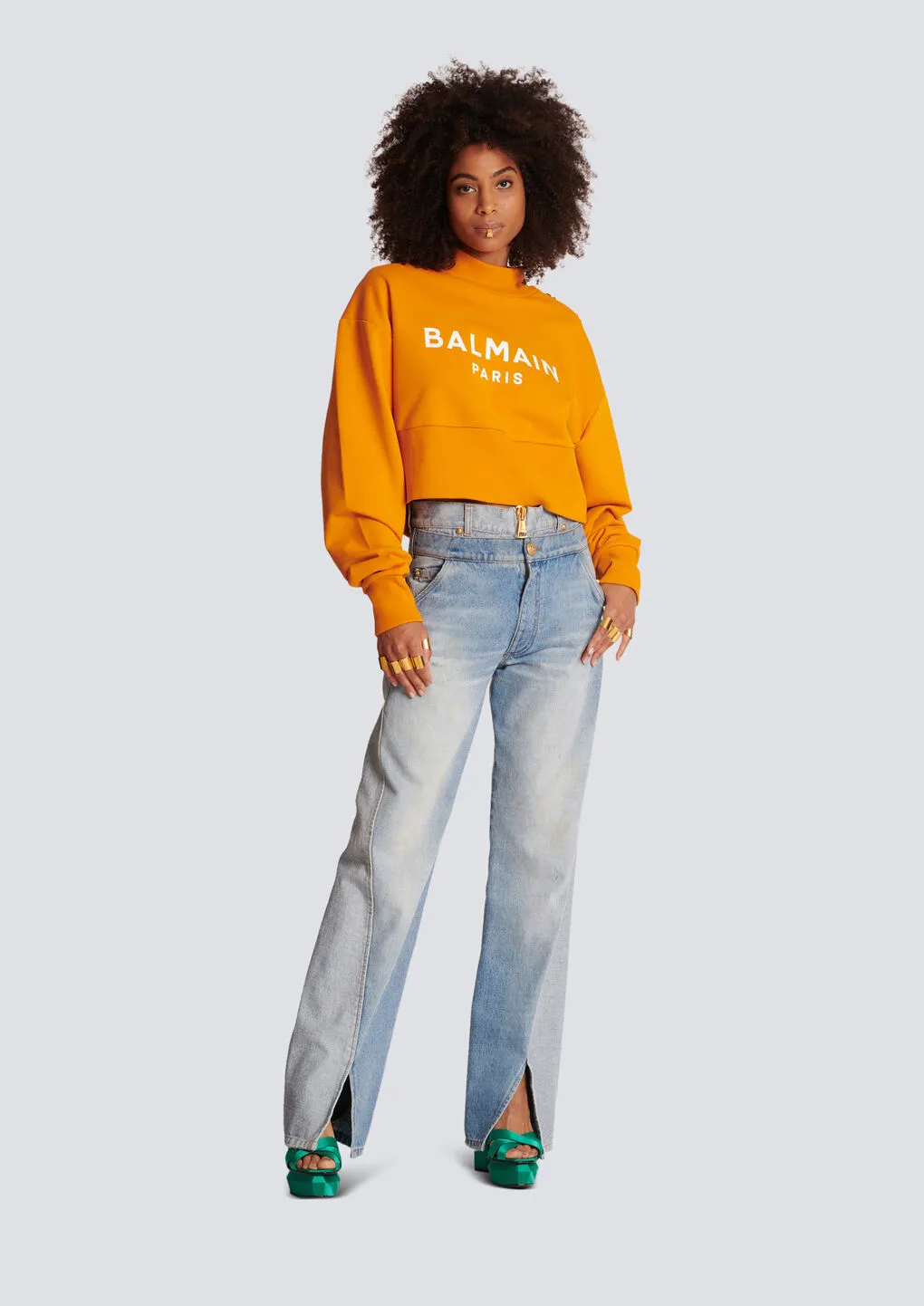 Eco-Responsible Cotton Cropped Sweatshirt With Balmain Logo Print