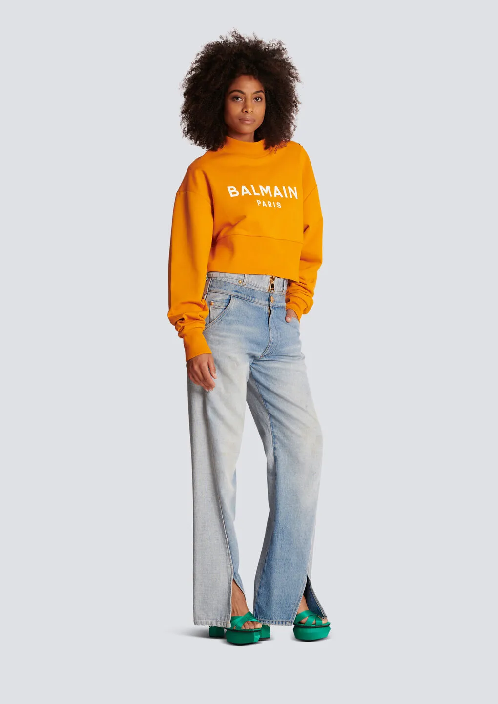 Eco-Responsible Cotton Cropped Sweatshirt With Balmain Logo Print