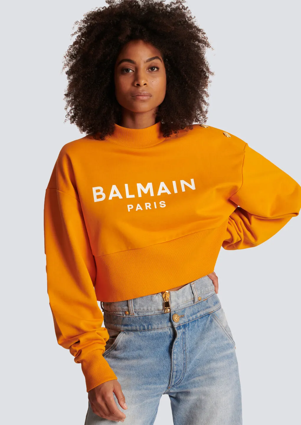 Eco-Responsible Cotton Cropped Sweatshirt With Balmain Logo Print