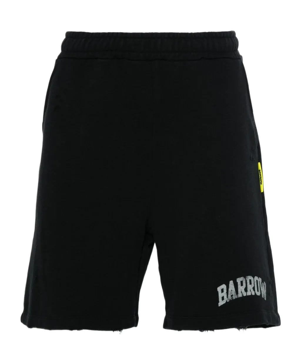 Smiley-Print Elasticated Waistband Distressed Shorts