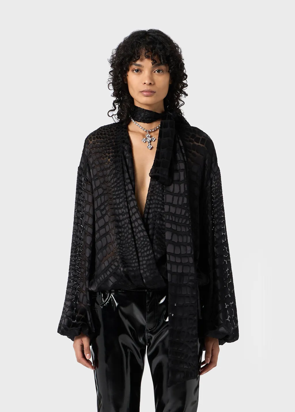 Printed Devore Criss-Cross Blouse