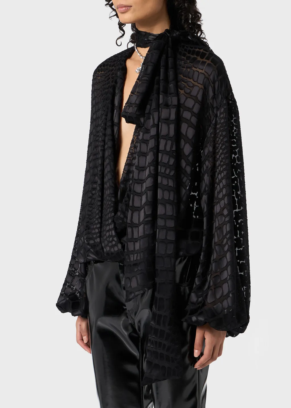 Printed Devore Criss-Cross Blouse