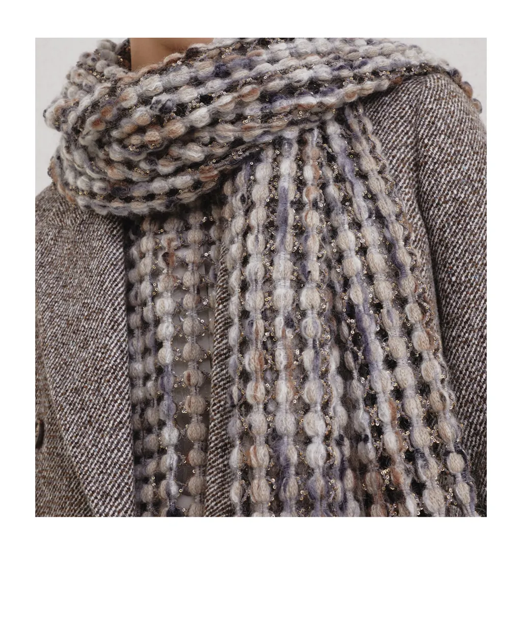 Metallic-Detail Bobble Scarf