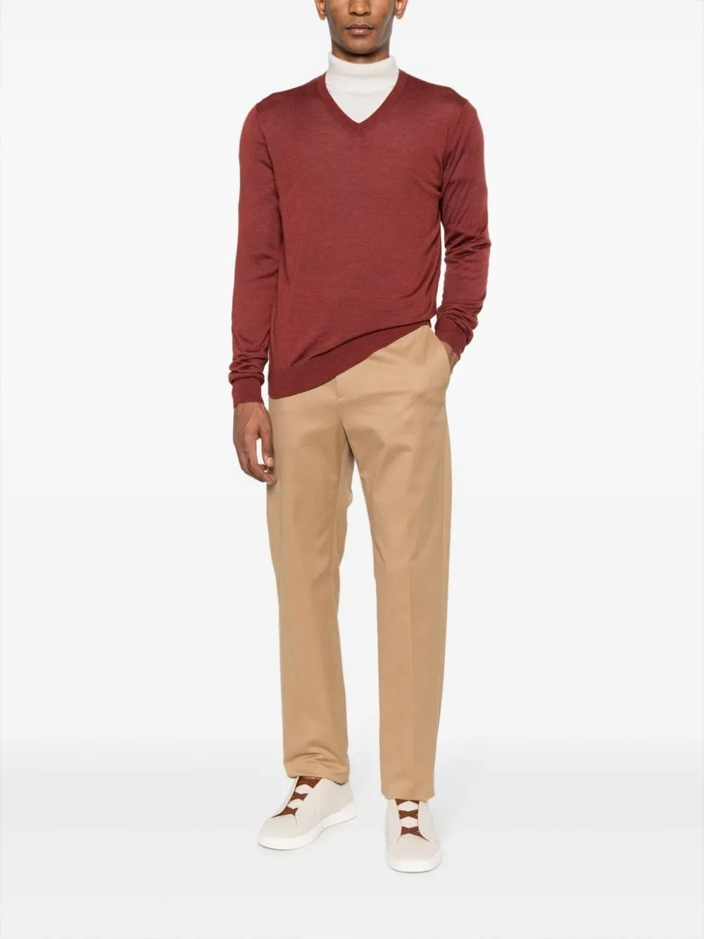 Fine-Knit V-Neck Jumper