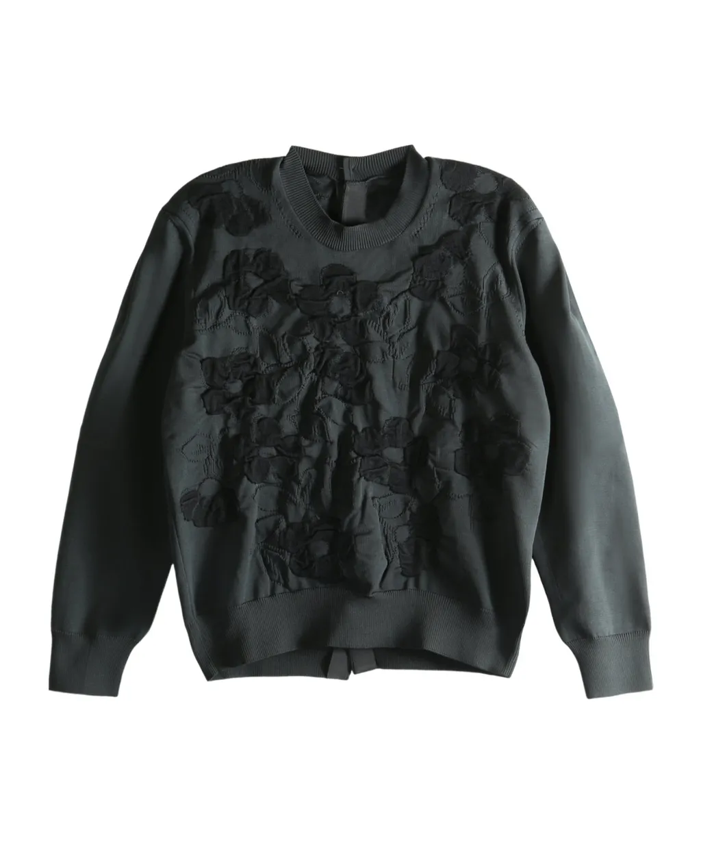 Floral-Appliqué Buttoned Sweater
