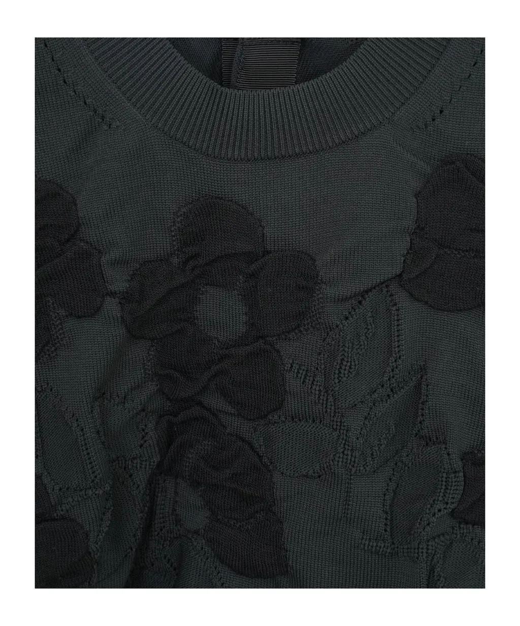 Floral-Appliqué Buttoned Sweater