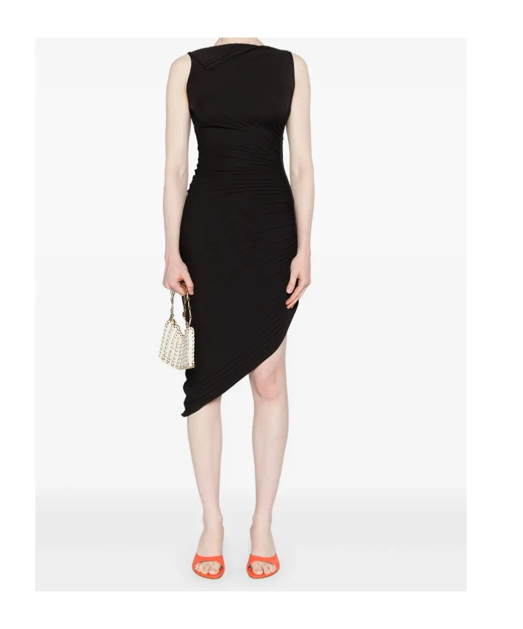 Pleated Asymmetric Midi Dress
