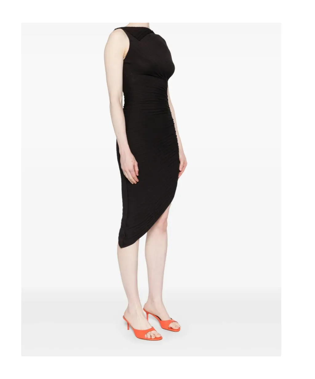 Pleated Asymmetric Midi Dress