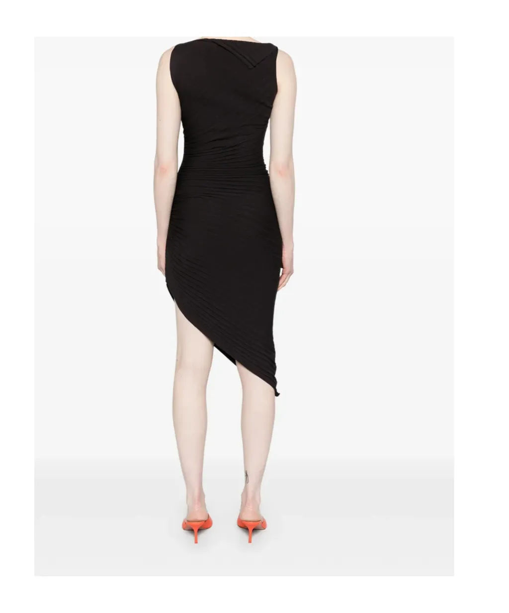 Pleated Asymmetric Midi Dress