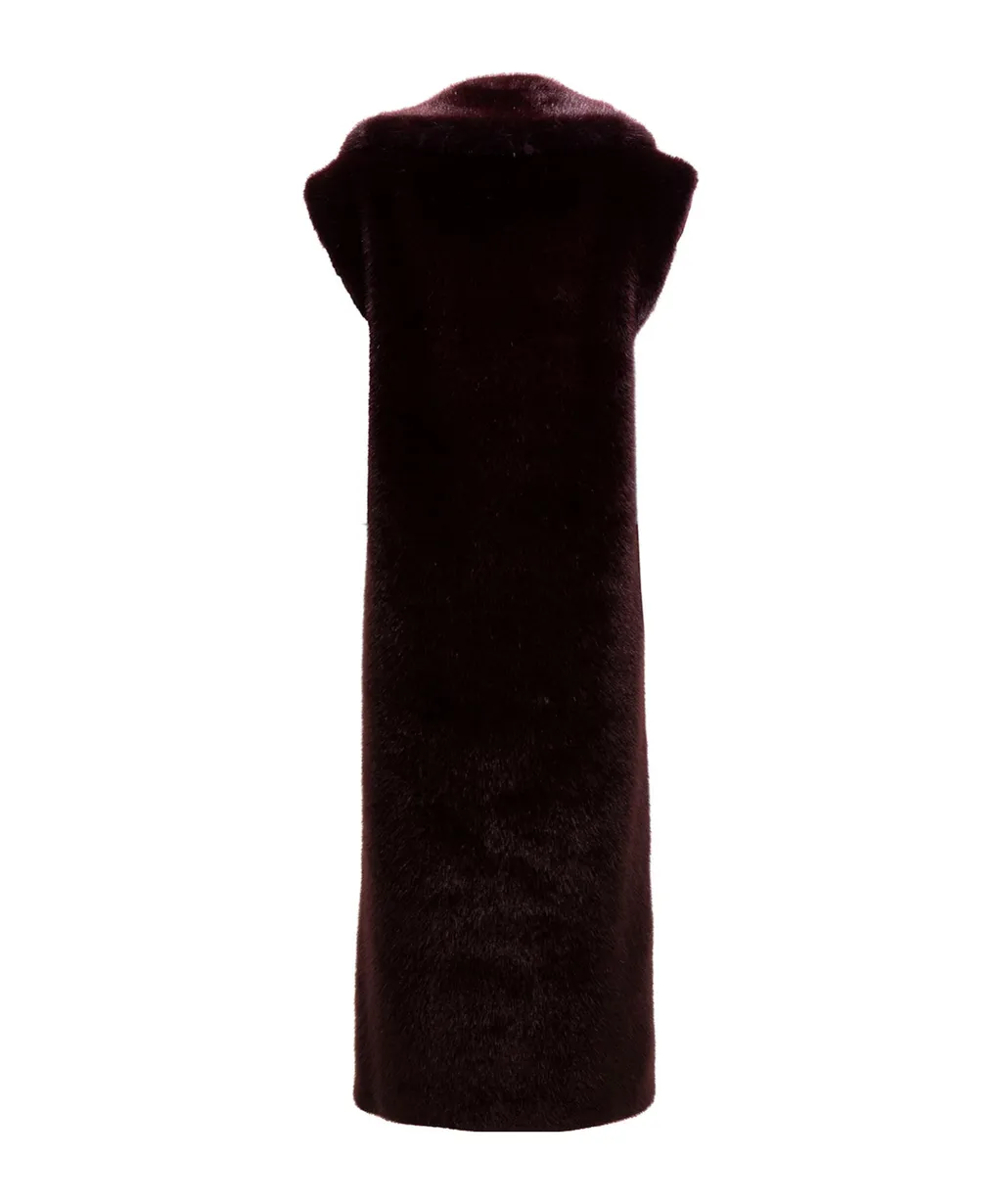 Lapel Sleeveless Fur Coat