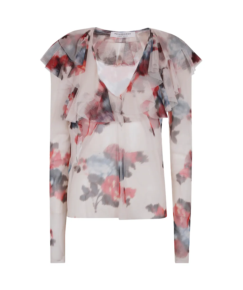 Tulle Flower Printed Blouse, 1