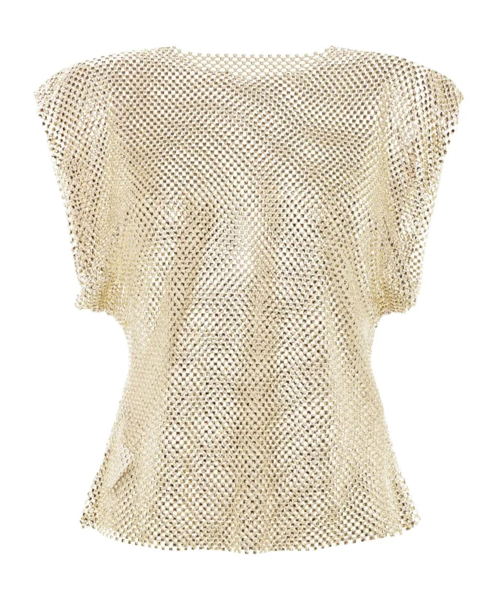 Rhinestone Sheer Sleeveless Blouse, 1