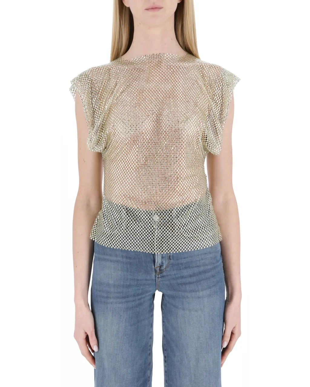 Rhinestone Sheer Sleeveless Blouse, 3