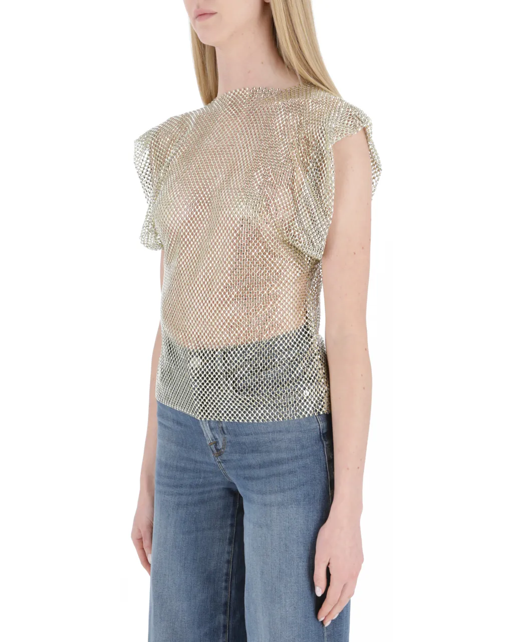 Rhinestone Sheer Sleeveless Blouse, 4