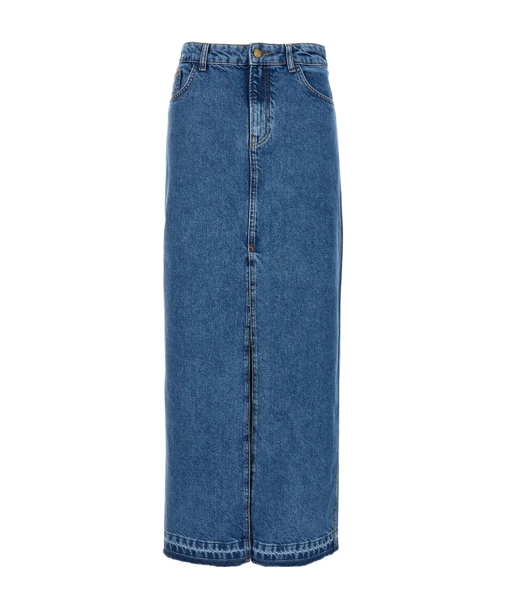 Mid-Rise Denim Maxi Skirt
