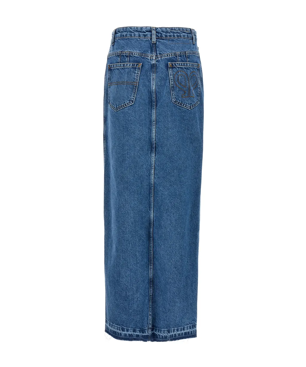 Mid-Rise Denim Maxi Skirt