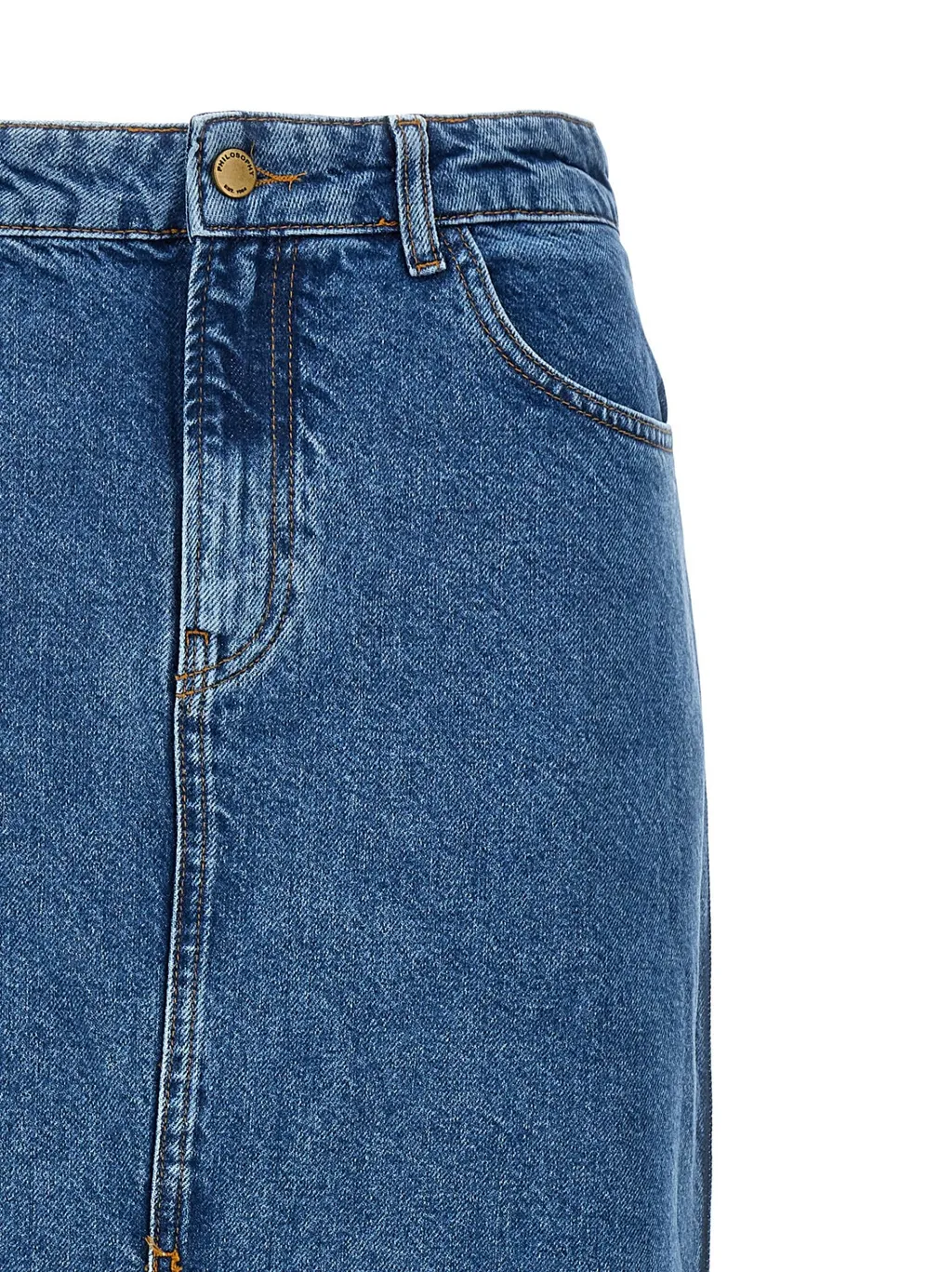 Mid-Rise Denim Maxi Skirt