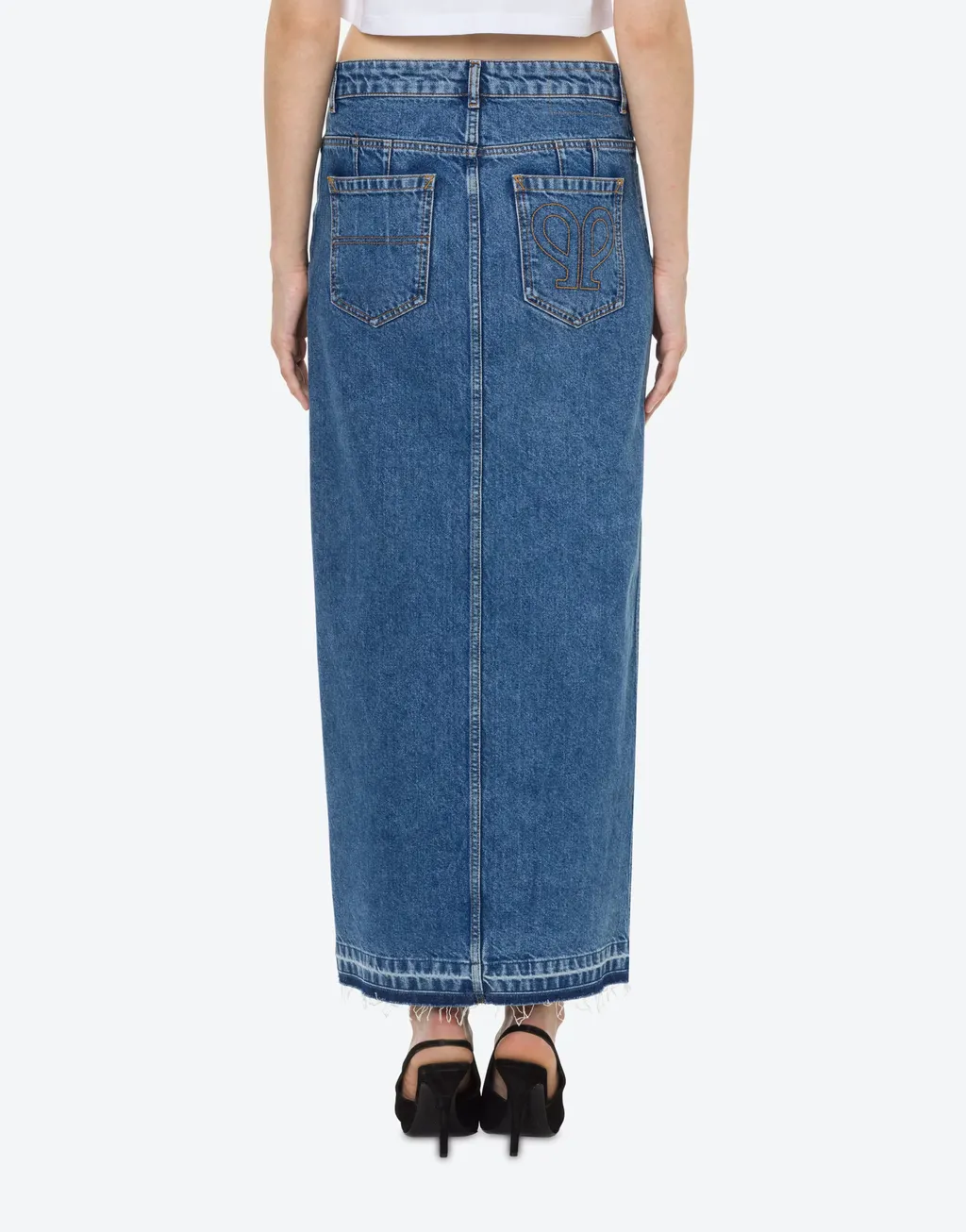 Mid-Rise Denim Maxi Skirt
