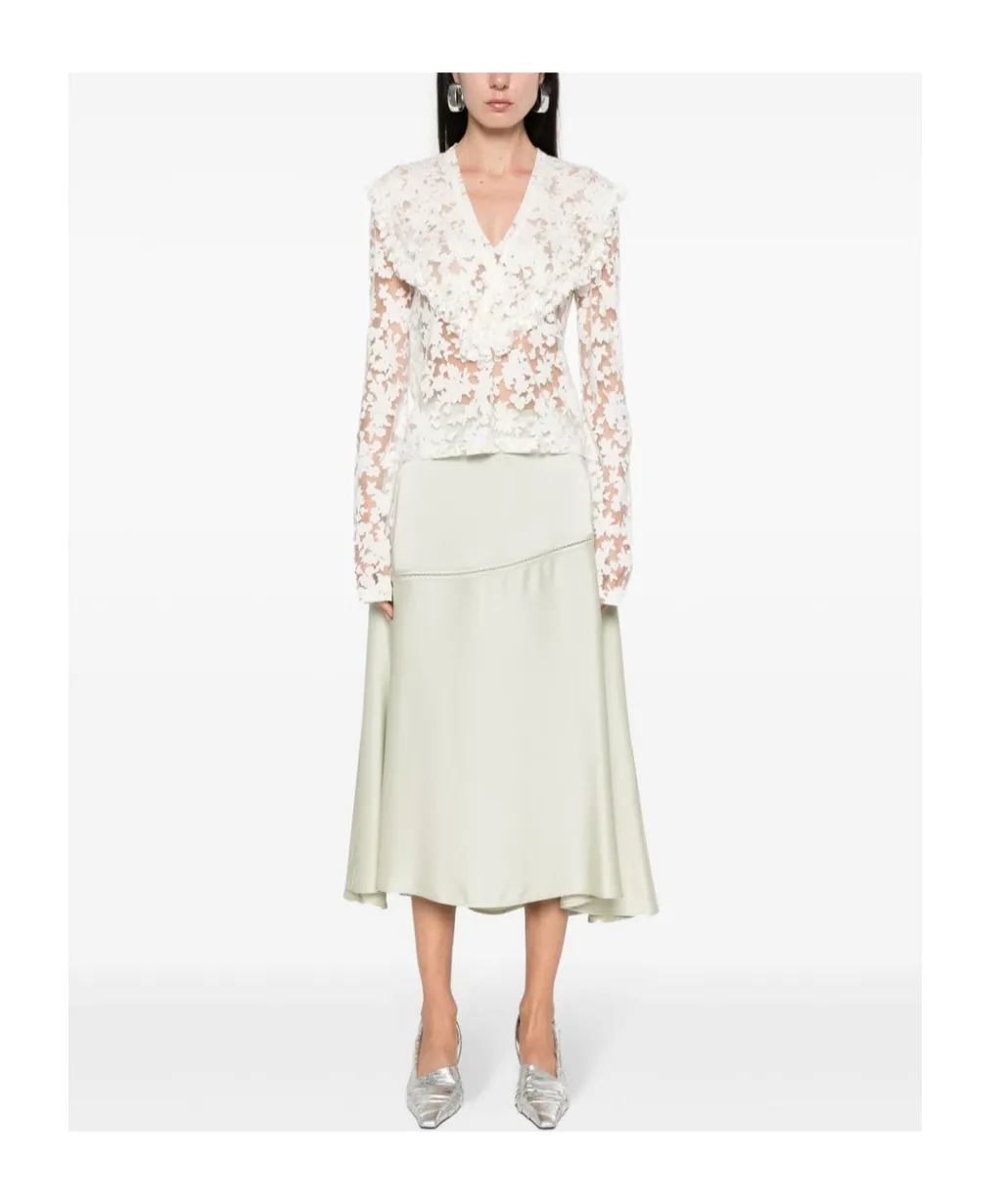 Floral-Motif V-Neck Semi-Sheer Blouse, 5