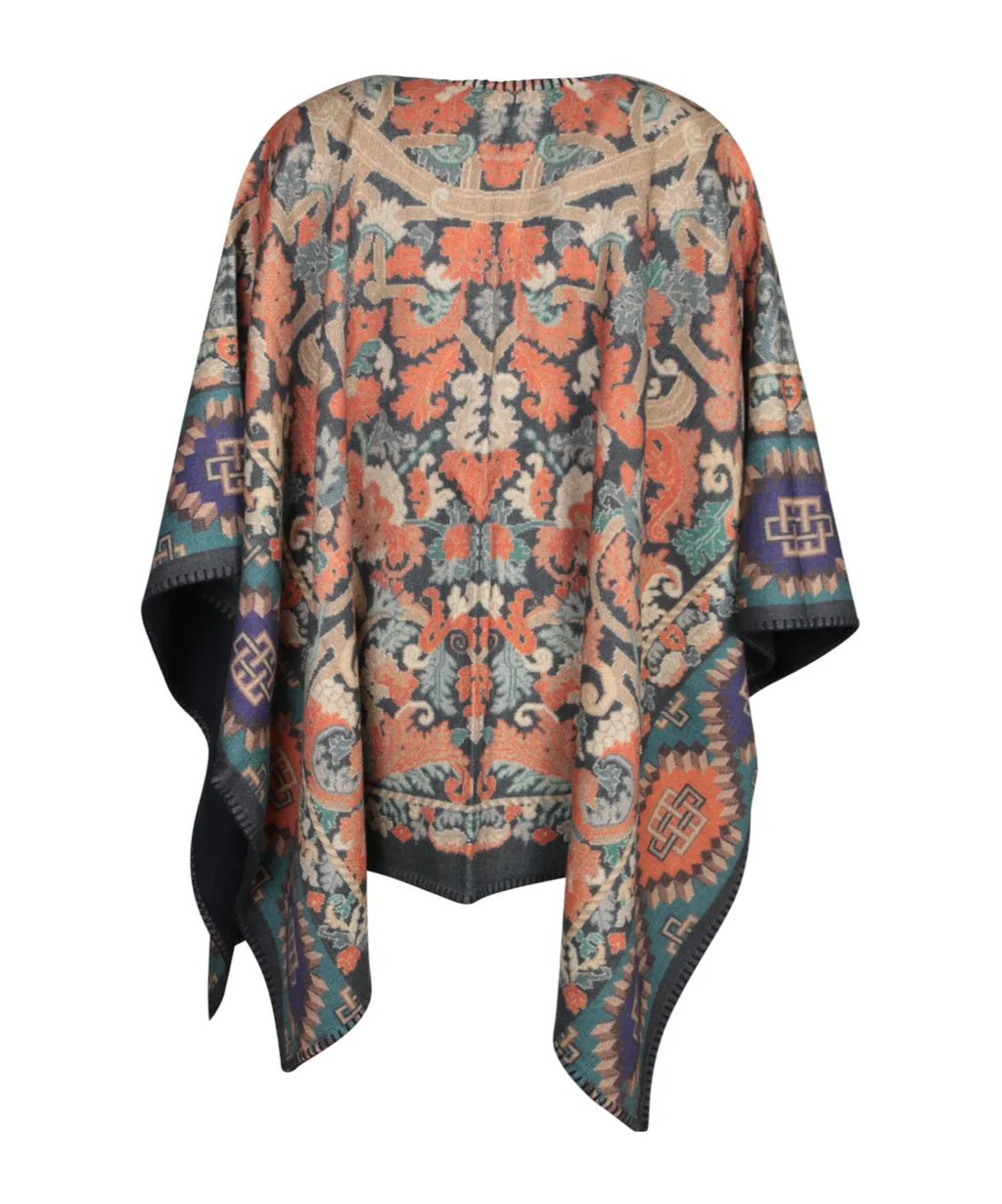 Patterned Open Front Poncho