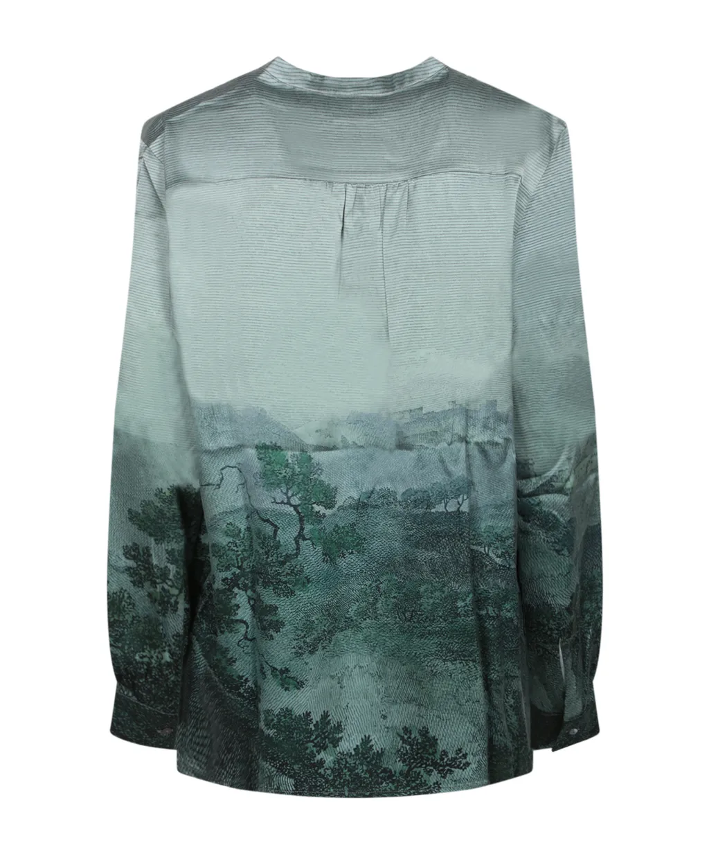 Landscape Print V-Neck Top