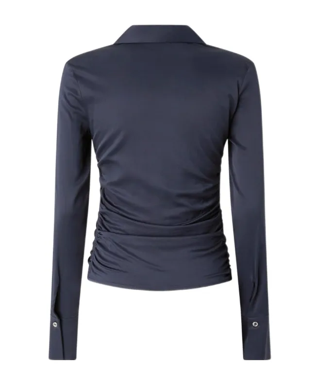 Shiny Gathered-Detail Blouse, 3
