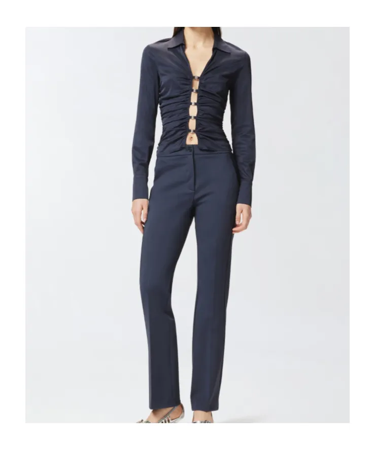 Shiny Gathered-Detail Blouse, 6