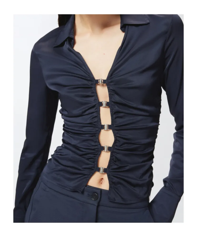 Shiny Gathered-Detail Blouse, 5