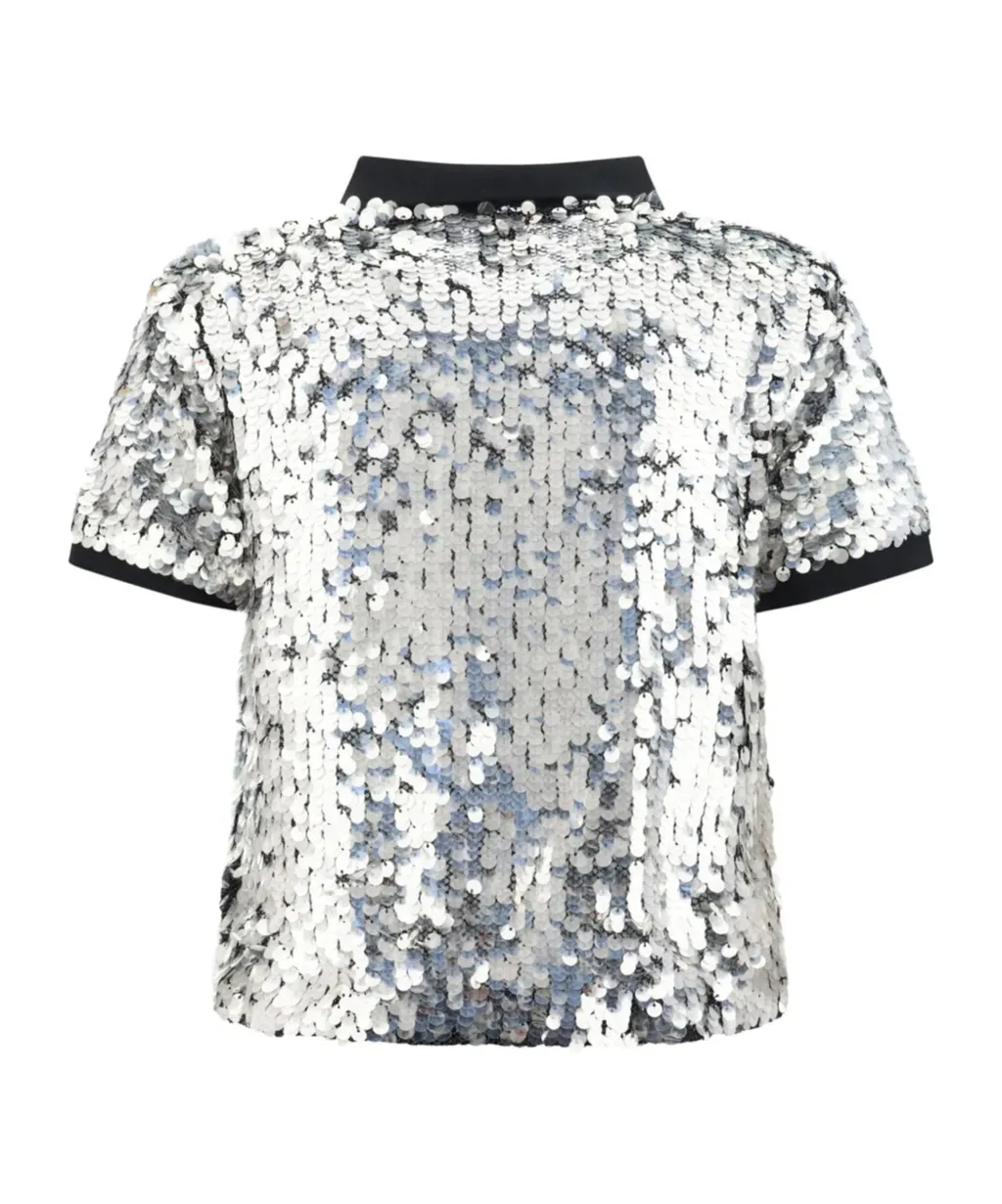 Pupazzo Sequin Embellished Short-Sleeved Polo Top