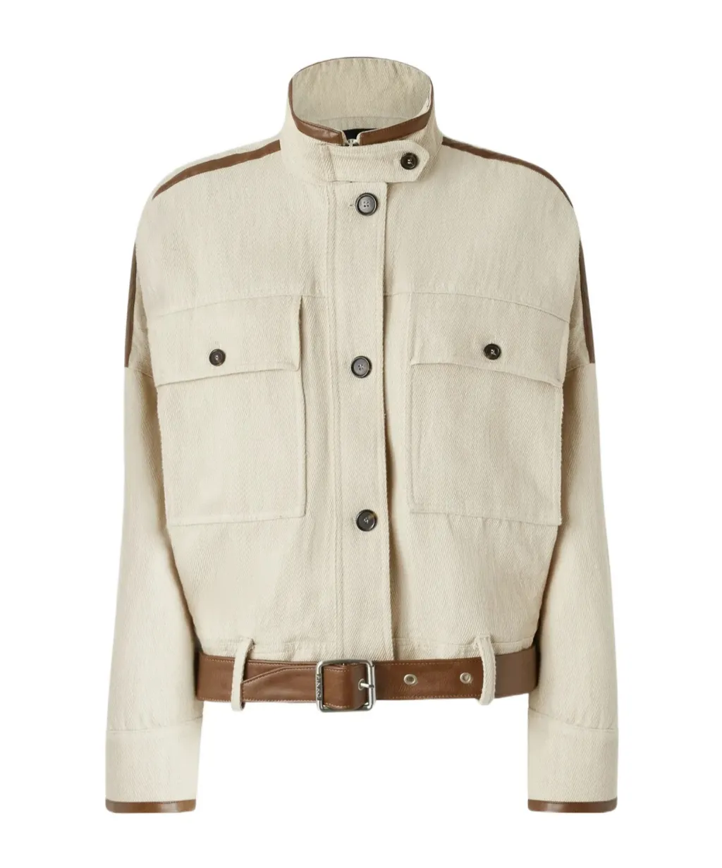 High Neck Belted Cropped Jacket