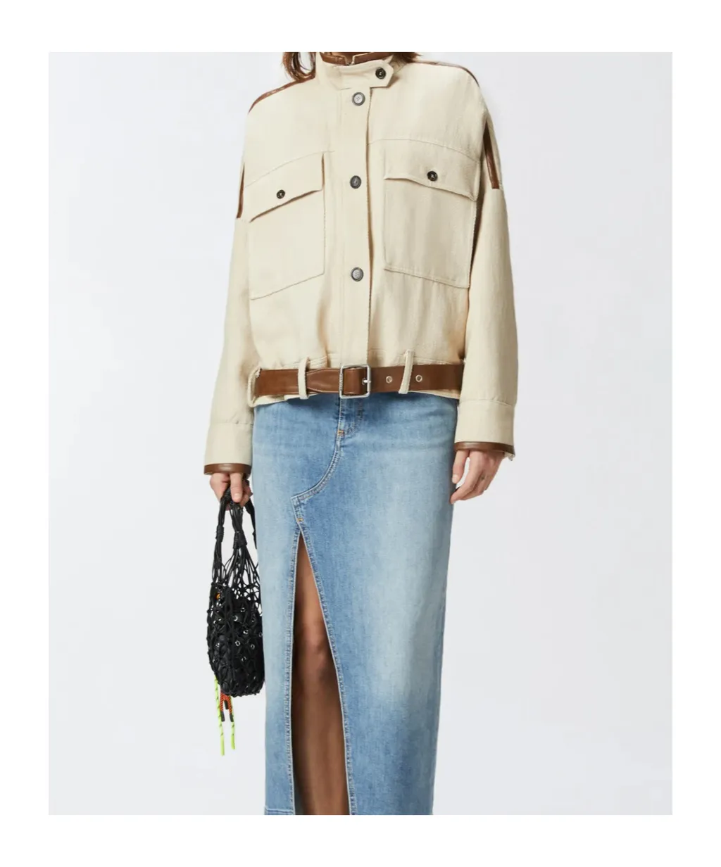 High Neck Belted Cropped Jacket