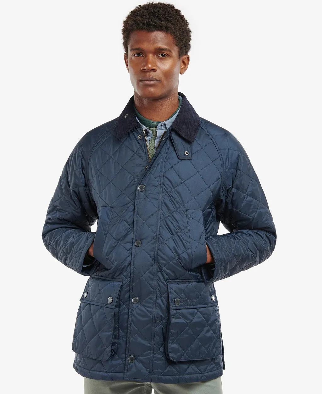 Diamond-Quilting Corduroy-Collar Jacket