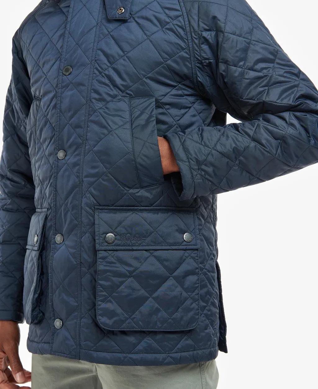 Diamond-Quilting Corduroy-Collar Jacket