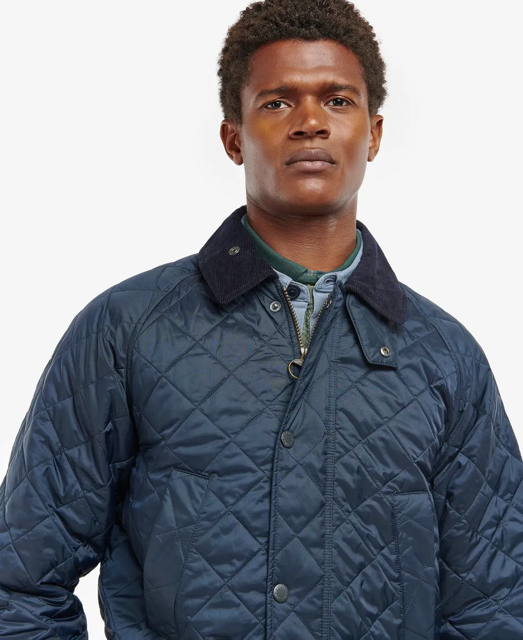 Diamond-Quilting Corduroy-Collar Jacket