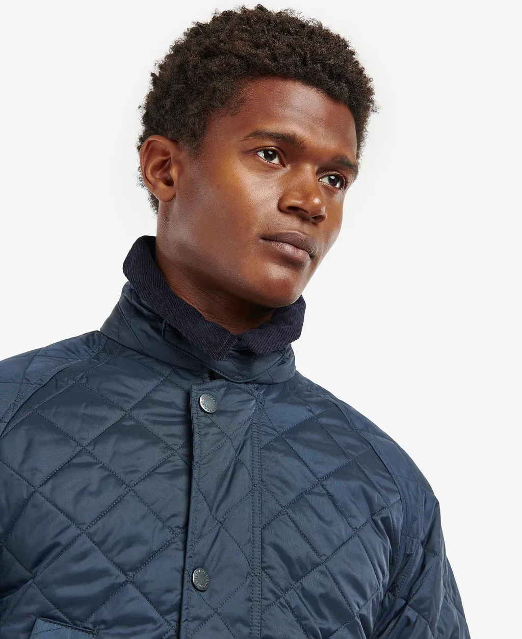 Diamond-Quilting Corduroy-Collar Jacket
