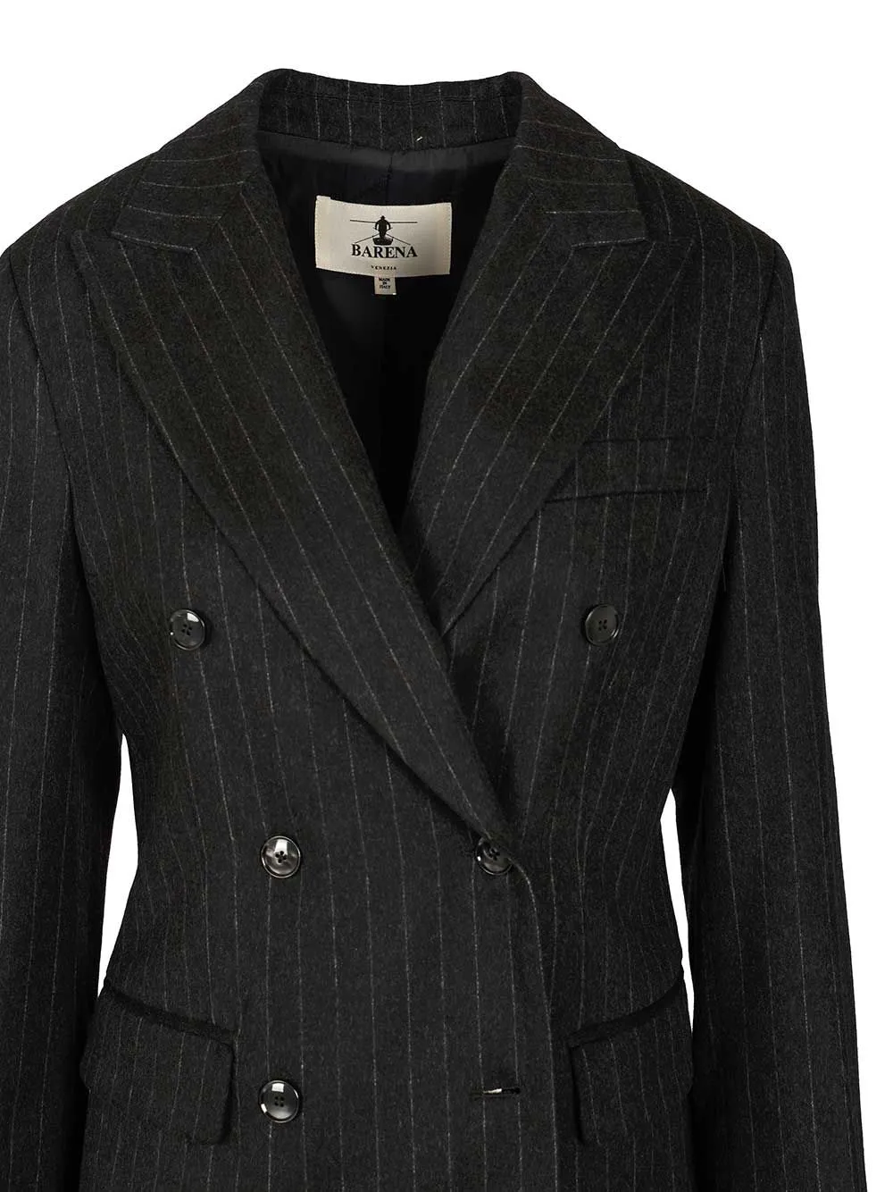 Pinstripe Double-Breasted Long Sleeved Blazer