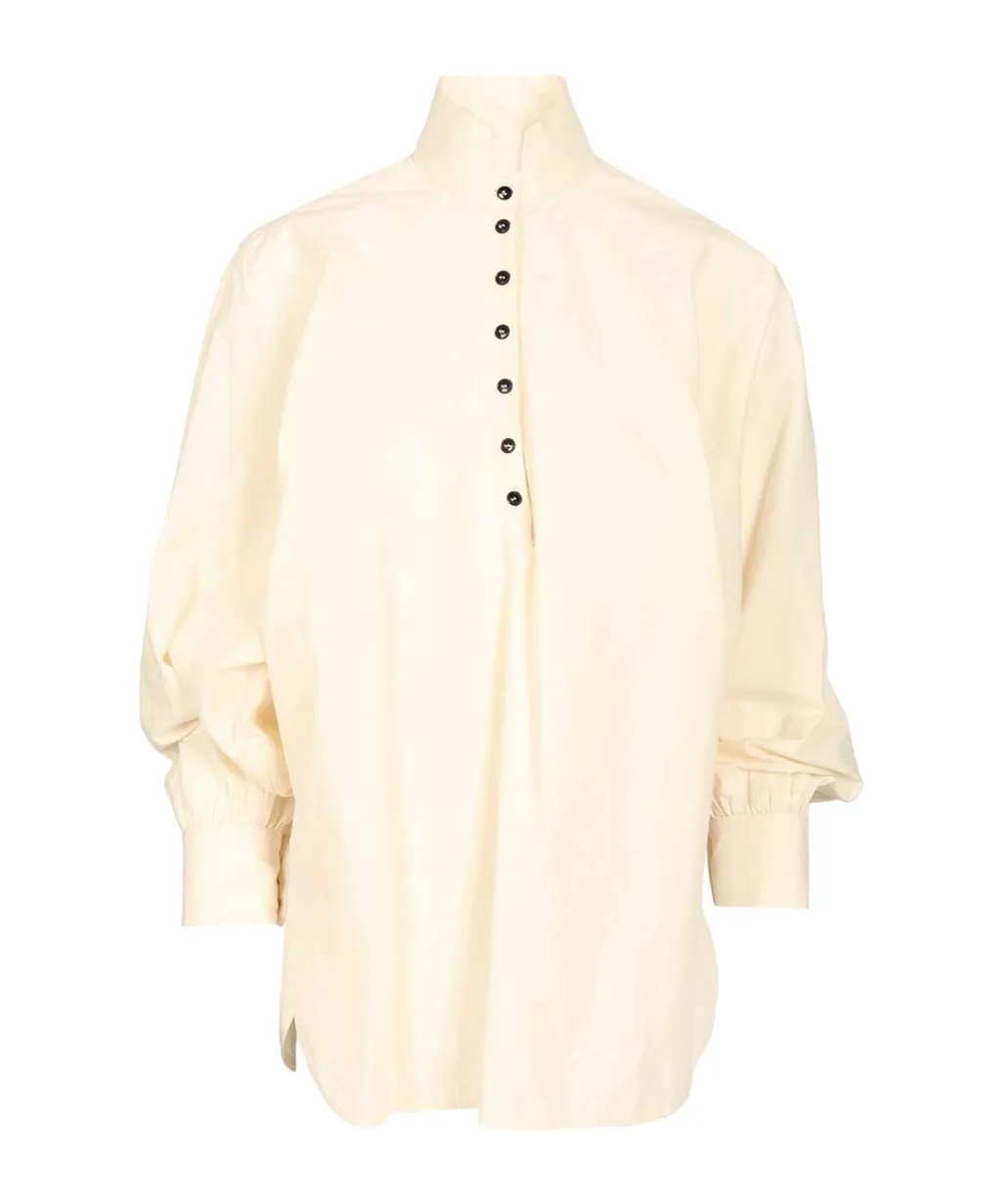 High-Neck Buttoned Blouse